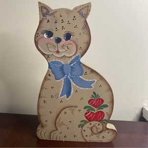 Vintage Hand Painted and Detailed Wood Cat Cutout Home Decor 11 in. Tall